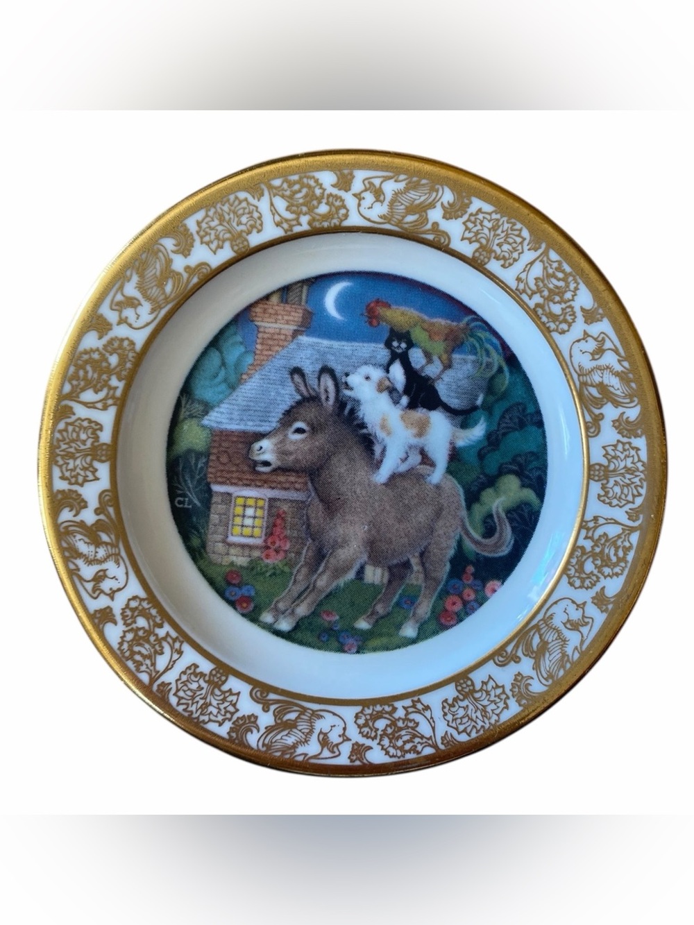 Franklin Porcelain Bremen Town Musicians 3” Mini Plate Carol Lawson 1982 Vintage